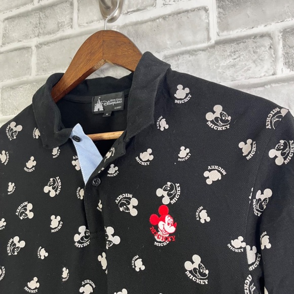 Disneyland Hong Kong Mickey All Over Print Polo Shirt Mens Medium Primary Black - Picture 2 of 7